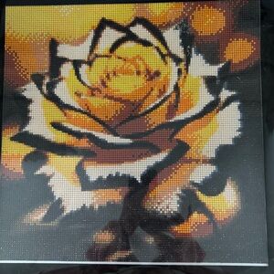 COMPLETED Black Tipped Yellow Rose 16”x16”